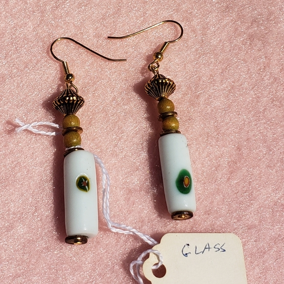 Glass & Wood Earrings with Gold Posts - Picture 2 of 2
